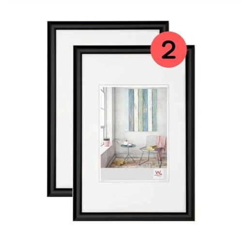 walther design Bilderrahmen schwarz 40 x 50 cm Doppelpack, Trendstyle Kunststoffrahmen KP050BD