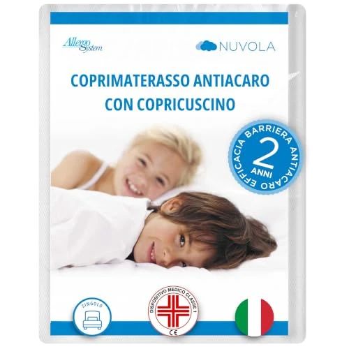 Offerta a tempo: Allergosystem Set Coprimaterasso Antiacaro Singolo con Cerniera 90x200x20cm e Copriscuscino Letto 50x80cm - Dispositivo Medico Antiacaro e Anallergico MADE IN ITALY - Linea Nuvola - 18% da 63.50 € a 51.98 €