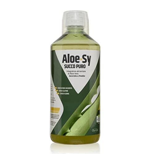 Syrio Integratori Alimentari, Aloe Sy succo Puro, Integratore Depurativo, Aloe Vera al 99,55%, da Bere Puro o Diluito, Aloin Free, Detox, Pura Polpa, Senza Aggiunta di Acqua, Senza Glutine, 1 Litro