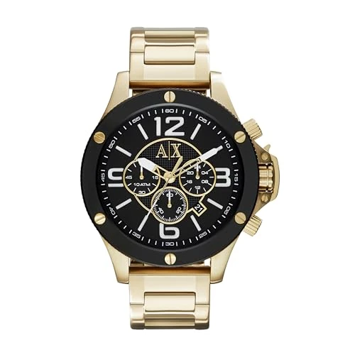 Offerta a tempo: Armani Exchange Orologio da uomo, Movimento cronografo al quarzo e cassa da 48 mm con cinturino in acciaio, Tono oro e nero - 75% da 233.16 € a 57.50 €
