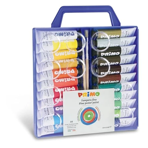 Limited-time offer: PRIMO Morocolor, Tempera to paint 22 colors briefcase with lid palette and washable tempera brushes for children tempera colors 12ml aluminum tube, high pigmentation, Made in Italy from 23.60 £ to 23.60 £ (save 0.00%)