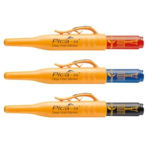 Pica L150 - Set de 3 rotuladores permanentes para perforaciones profundas de Pica Ink LYRA en colores negro, azul y rojo