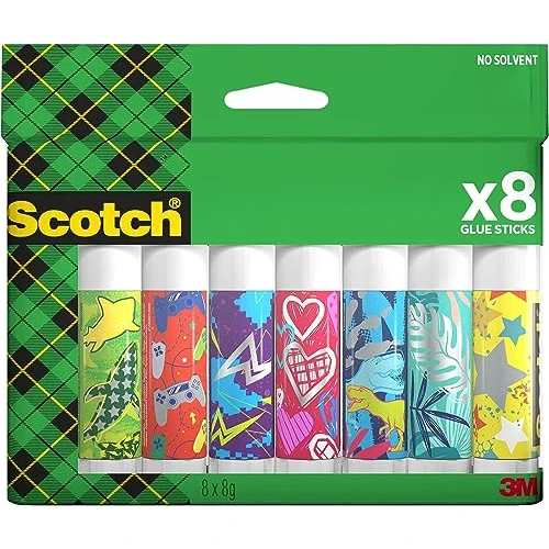 Scotch Permanent Glue Stick Solvent-free, 1 Pack of 8 Glue Sticks, 8g per Stick - Water-based Strong-Hold Adhesive Stick for Arts & Crafts