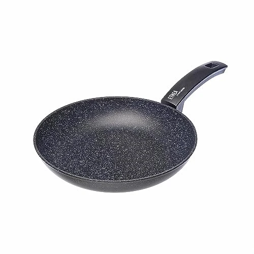 Moneta Sartén Etnea con Superficie de Piedra Antiadherente y con Revestimiento Antirayaduras, Mayoría de Las Cocinas, Apta para el Lavavajillas, Diámetro 26 cm, Aluminio, Negro
