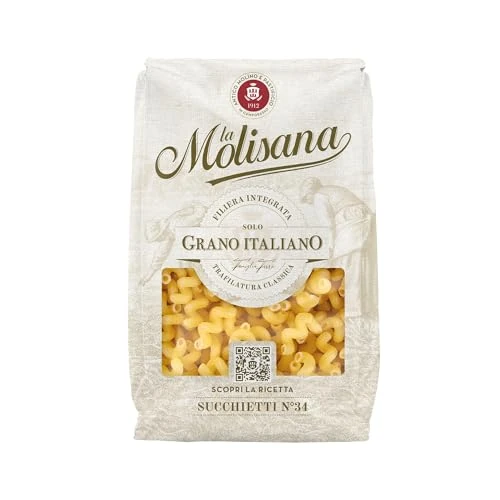 La Molisana - Succhietti n. 34, Pasta Classica da Solo Grano Italiano, Trafilata al Bronzo, Formato Corto Ideale per Minestre e Zuppe, Surface Ruvida e Tenace, Confezione da 500 g