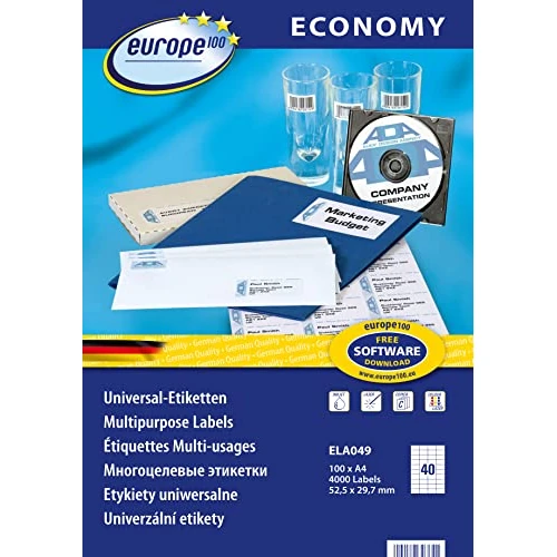 europe100 ELA001 Universal Labels 38 x 21.2 mm 52.5 x 29.7 mm