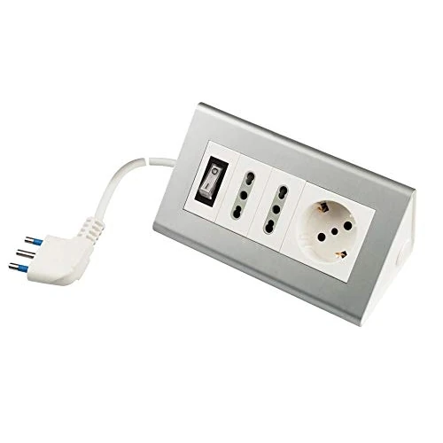 POLY POOL - PP2590S Regleta multitoma de escritorio - Multitoma eléctrica 2 Tomas Bivalentes y Toma Schuko - Regleta Eléctrica Cable 2 m e Interruptor