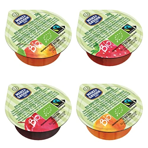 Offerta a tempo: Menz&Gasser Confettura Extra Bio di Gusti Assortiti Monodose Biologica, Albicocca, Ciliegia, Fragola e Pesca, con Frutta, 100 porzioni x 20 g - 15% da 24.55 € a 20.87 €