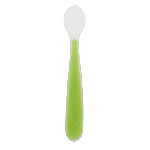 Chicco Long Feeding Spoon Soft Silicone for Babies and Toddlers, Baby Spoon with Ergonomic and Long Curved Handle, Baby Food Spoon, Baby Cutlery 6+ Months