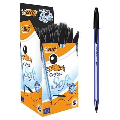 Offerta a tempo: BIC Penne Nere a Sfera, Cristal Soft, Punta Media (1.2 mm), Confezione da 50, Fornitura Cancelleria Scuola e Ufficio - 15% da 12.77 € a 10.89 €