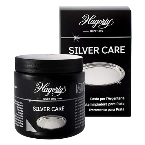 Hagerty Silver Care Crème pour argent 185g I Polissage efficace pour le nettoyage & soin de l'argent & métal argenté I Nettoyant pour argenterie oxydée, vaisselle, plateaux I avec éponge