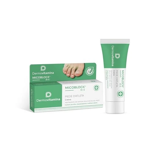 Offerta a tempo: Dermovitamina Micoblock 3in1 Crema Piede d'Atleta - Trattamento dei Sintomi delle Micosi del Piedi - Contro Prurito, Macerazione e Cattivo Odore - Rapida Asciugatura - Senza Acetone - 30 ml - 8% da 10.87 € a 9.98 €