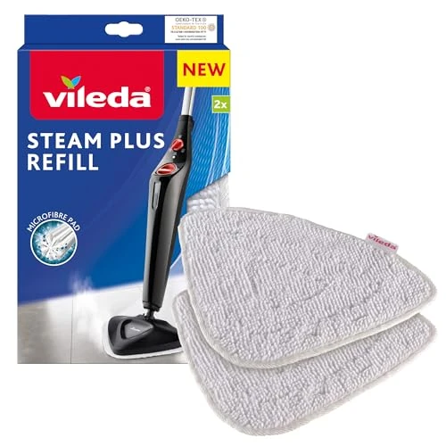 Limited-time offer: Vileda Steam Plus Mop Refill Pads, 2 Pack - Microfibre Mop Head Replacement | Genuine Vileda Mop Head, Machine Washable, Fits Triangle Vileda Steam Mops, Suitable for Sealed Hard Floor Types, Velcro from 15.45 £ to 14.94 £ (save 3%)
