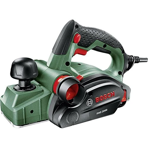 Bosch Home and Garden 06032A4100 Hand Planer PHO 2000 (680 W, Planing Width 82 mm, Cutting Depth 0 - 2.0 mm, Rebate Depth 0 - 8 mm, Planer Knife, in Cardboard Box), Green