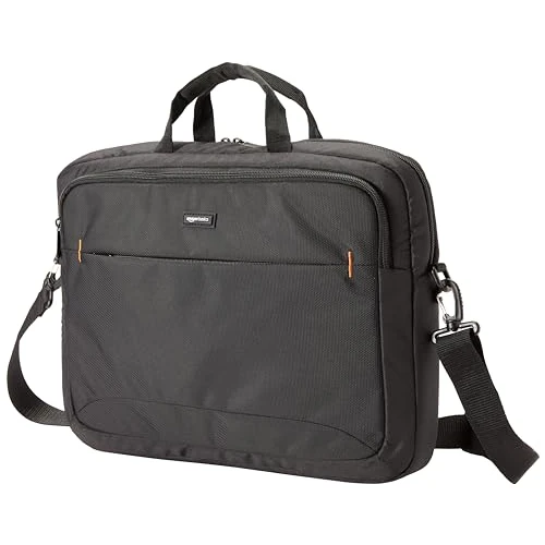 Amazon Basics kompakte Laptoptasche, Umhängetasche/Tragetasche mit Taschen zur Aufbewahrung von Zubehör, für Laptops bis zu (17,3 Zoll - 44 cm), Schwarz, 1 Stück