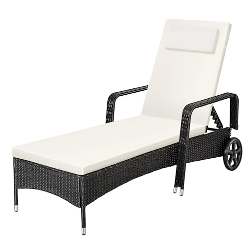Offerta a tempo: tectake® Lettino Poly Rattan Arredo Esterno Giardino, Sdraio Prendisole, Sdraio da Giardino, Terrazzo, Balcone, Sdraio piscina, Ruote Gommate, Arredo Interno Divano Sedia - Nero - 21% da 126.90 € a 99.99 €