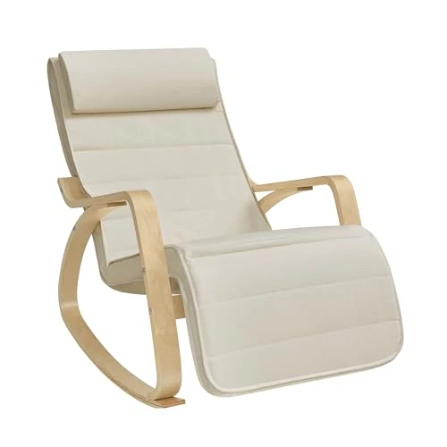 SONGMICS Sunlounger Relaxing Rocking Chair with Adjustable Footrest Max Load: 150 kg Beige LYY10M