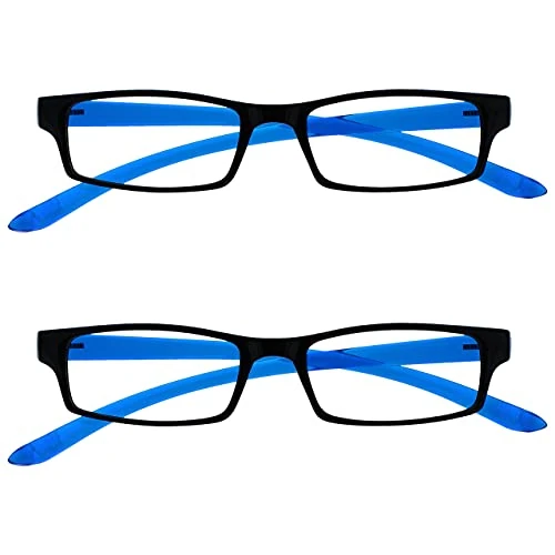 UV Reader Noir Bleu Lumineux Cou Lunettes De Lecture Valeur Pack 2 Femmes Hommes UVR2PK020 +3,50