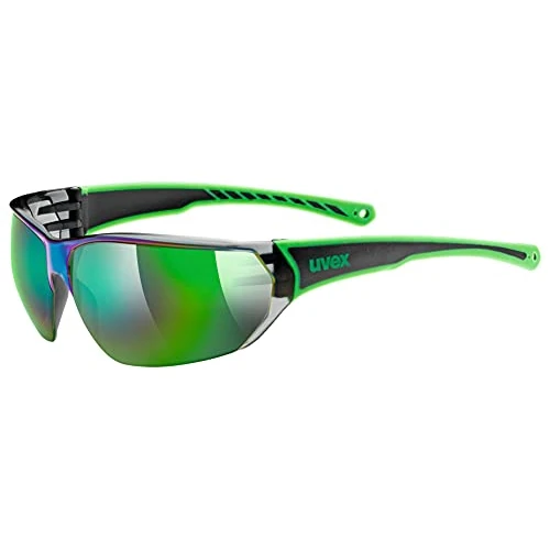 uvex Sportstyle 204 - Sports Sunglasses for Men and Women - Mirrored Lenses - Comfortable and Non-Slip - Black Green/Green - One Size