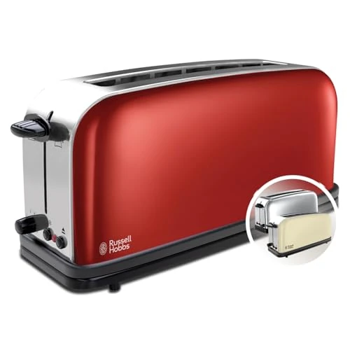 Russell Hobbs Colours Plus+ Flame Red Broodrooster Long Slot Rood, Lang, Extra Brede Sleuf, Extra Snel, RVS, Hoogglans Rood, 21391-56