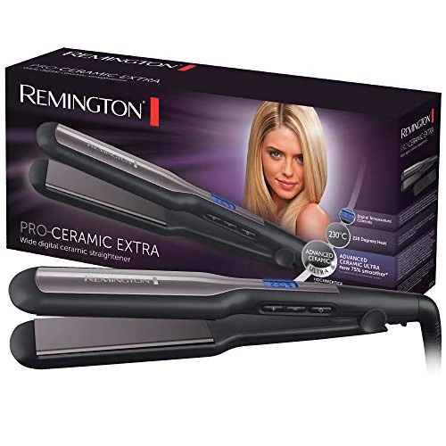 Oferta limitada: Remington Plancha de Pelo Pro Ceramic Extra, Cerámica Avanzada Ultra, Placas Flotantes Anchas, Temperatura hasta 230°C, Función Turbo y Bloqueo Temperatura, Digital, Calentamiento 15s, S5525 de 51.99 EUR a 36.97 EUR (ahorro 29%)