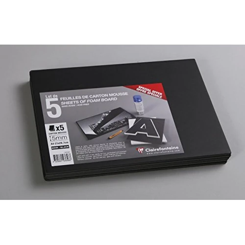 Offerta a tempo: Clairefontaine 193646C - Confezione di Carton Mousse 5 fogli 21x29,7 cm, spessore 5 mm, Nero - 31% da 23.28 € a 15.99 €