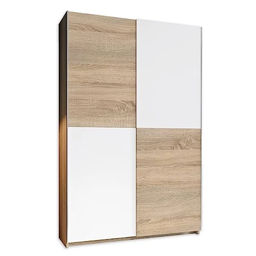 Oferta limitada: Stella Trading Aladin Armario Puertas correderas en Roble Sonoma/Rlanco - Armario Dormitorio Multiuso con Mucho Espacio de Almacenamiento - 125 x 195 x 38 cm de 267.99 EUR a 179.92 EUR (ahorro 33%)