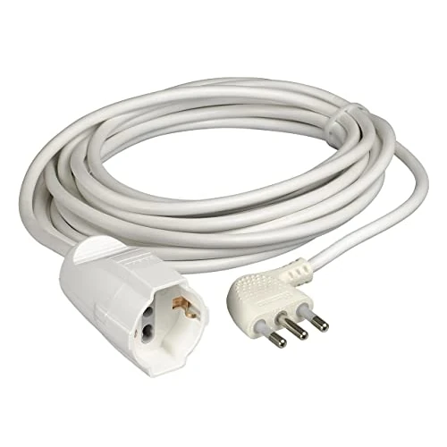 Offerta a tempo: BTicino 2528/40 Prolunga Elettrica Domestica, cavo H05VV-F 3 x 1,0 mmq, Lunga 5 metri, con Spina Grande 16A e Presa Bivalente Schuko Standard Tedesco, 3500 W, 250 V, Bianco - 0.00% da 18.60 € a 18.60 €