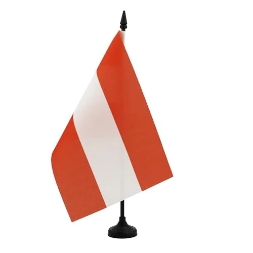 Offre limitée : AZ FLAG - Drapeau De Table Autriche 21x14 cm - Petit Drapeau Autrichien De Bureau 100% Polyester Avec Hampe De 25cm Et Socle En Plastique Noir de 8.25 € à 8.25 € (0.00% de remise)