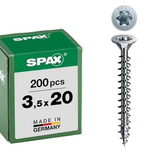 SPAX Universalschraube, 3,5 x 20 mm, 200 Stück, T-STAR plus, Senkkopf, Vollgewinde, 4CUT, WIROX A3J, 1191010350203