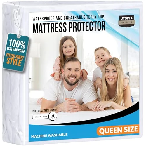 Offerta a tempo: Utopia Bedding ipoallergenico 100% impermeabile coprimaterasso, Poliestere e misto poliestere, Queen - 17% da 30.02 € a 24.90 €