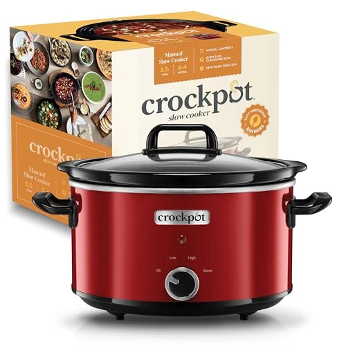 Offerta a tempo: Crock-pot Pentola per Cottura Lenta, Slow Cooker, Capienza 3.5 litri, fino a 4 Persone, 2 Impostazioni Cottura e Funzione Mantenimento in Caldo, 210 W, Ceramica, Rosso - 0.00% da 76.36 € a 76.36 €