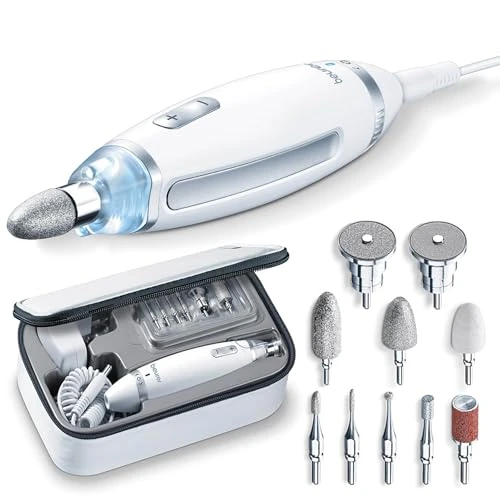 Beurer MP 62 Electric Manicure/Pedicure Set with 10 Tips LED Light with Storage Bag