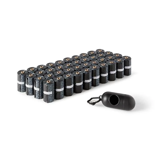 Amazon Basics hondenpoep-/afvalzakjes met dispenser en riemclip, ongeparfumeerd, 600 zakjes (40 verpakkingen van 15 zakjes)