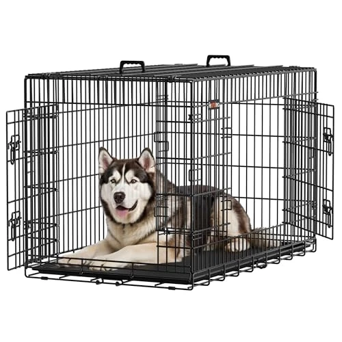 Feandrea Jaula para Perros Plegable con 2 Puertas, Bandeja Extraíble, 122 x 74,5 x 80,5 cm, XXL, Negro PPD48H