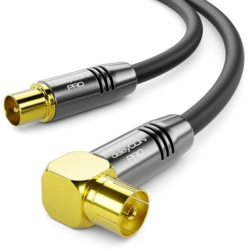 Offerta a tempo: deleyCON 1m Cavo Antenna TV 4K - 4K Ultra-HD Full HD HDTV - 1x Angolato - Cavo Coassiale - Connettore IEC (dritto) a Presa IEC (90° Grad) - Connettori Metallo - Nero - 5% da 11.86 € a 11.27 €