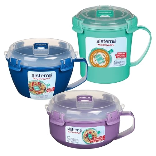 Sistema Magnetron Containers | Magnetron Soep Mok, Pap Bowl & Noedelkom | Magnetron Voedsel Containers met Stoomontluchtingen | BPA-vrij | Rood | 3 Count