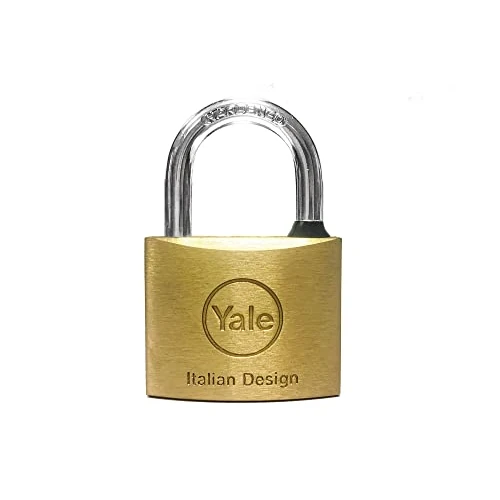 YALE Lucchetto standard in ottone Y1100050080X, larghezza corpo 50 mm, arco in acciaio carbonitrurato da 26 mm, con anello in gomma e doppio sistema di chiusura