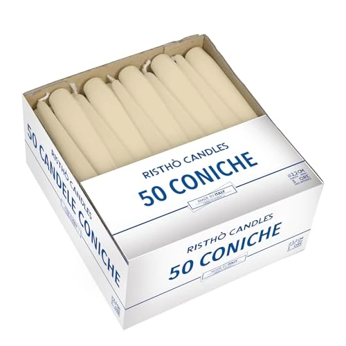 Offerta a tempo: Cereria Di Giorgio - 50 Candele Coniche - Diametro 2,2 cm Altezza 25 cm - Colore Avorio - Durata 7 ore - Standard per candelabro - 35% da 45.25 € a 29.62 €