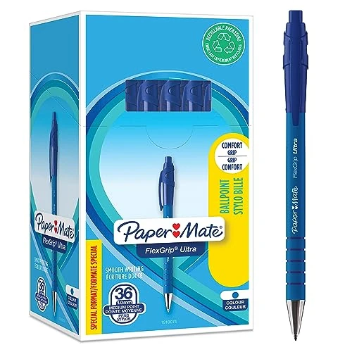 Offerta a tempo: Paper Mate Flexgrip Ultra penna a sfera retraibile | punta media (1,0 mm) | inchiostro blu | confezione da 36 - 44% da 89.98 € a 50.43 €