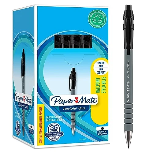 Offerta a tempo: Paper Mate Flexgrip Ultra penna a sfera a scatto | punta media (1 mm) | nero | confezione da 36 - 44% da 89.98 € a 50.00 €