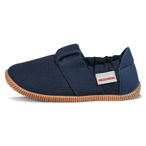 GIESSWEIN Kinder Hausschuhe Söll Slim-Fit - Baumwoll Slippers für Mädchen & Jungen, rutschfeste Kindergarten Schuhe mit Leder Innensohle