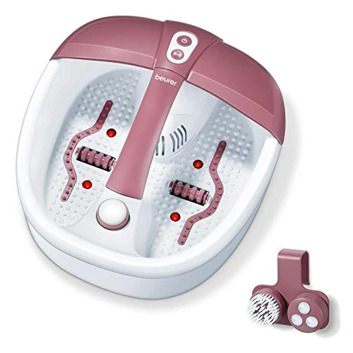 Beurer FB 35 Hidromasaje para Pies, 140 W, 3 funciones de masaje vibratorio, masaje con burbujas, calentamiento de agua, 16 imanes, aromaterapia, 41 x 38 x 17 cm, rojo y blanco