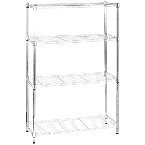 Offerta a tempo: Amazon Basics Scaffaliera a 4 ripiani, altezza dei ripiani e piedini di livellamento regolabili, peso massimo 640 kg, Cromo, 35.6 x 91.4 x 137.1 cm (D x W x H) - 26% da 72.89 € a 53.86 €