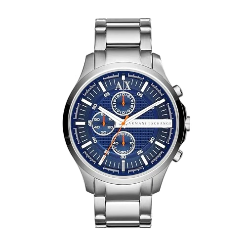 Offerta a tempo: Armani Exchange Orologio per uomo, Movimento cronografo al quarzo e cassa da 46 mm con cinturino in acciaio, Tono argento e blu - 56% da 135.00 € a 59.30 €