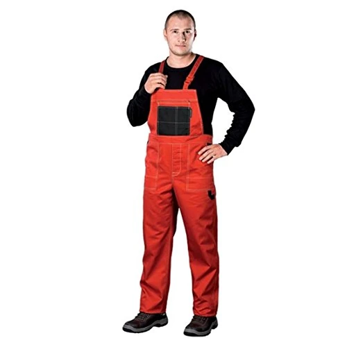 REIS Multimaster MMS Beschermende Tuinbroek - Verstelbare Pasvorm, Meerdere Zakken, Duurzame Stof, 65% Polyester 35% Katoen, Kleur: Rood-Zwart, Maat: 54