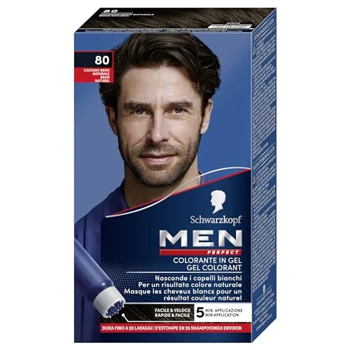 Offerta a tempo: Schwarzkopf, Men Perfect, Tinta per Capelli, in Gel, Copertura dei Capelli Bianchi per Uomo, Risultato Effetto Naturale, Dura Fino a 28 Shampoo, Tonalità 80 Castano Nero Naturale - 31% da 6.99 € a 4.79 €