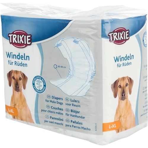 Zeitlich begrenztes Angebot: TRIXIE Hundewindeln für Rüden Größe L-XL – Saugfähige Rüdenbinde bei Inkontinenz & Markierverhalten – 12 St. mit Klebeverschluss & Gummiband für mehr Komfort, 60-80 cm Taillenumfang – 23643 von 11.99 € auf 5.35 € (55% Rabat