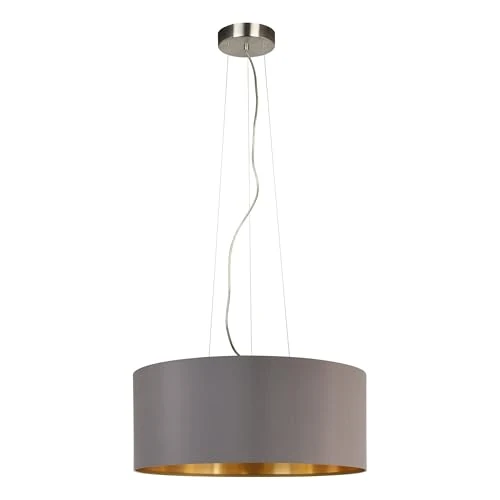 Tijdelijke aanbieding: EGLO Hanglamp Maserlo, 3-pits textiel hanglamp van staal en stof, kleur: nikkel mat, cappuccino, goud, fitting: E27, Ø: 53 cm van 129.00 € naar 69.13 € (46% korting)