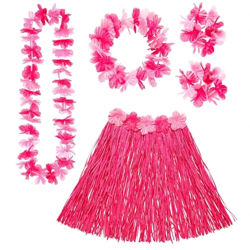 W WIDMANN MILANO Party Fashion - Set di costumi hawaiani, gonna di rafia, collana di fiori, cerchietto e braccialetti di fiori, festa estiva, festa in spiaggia, carnevale